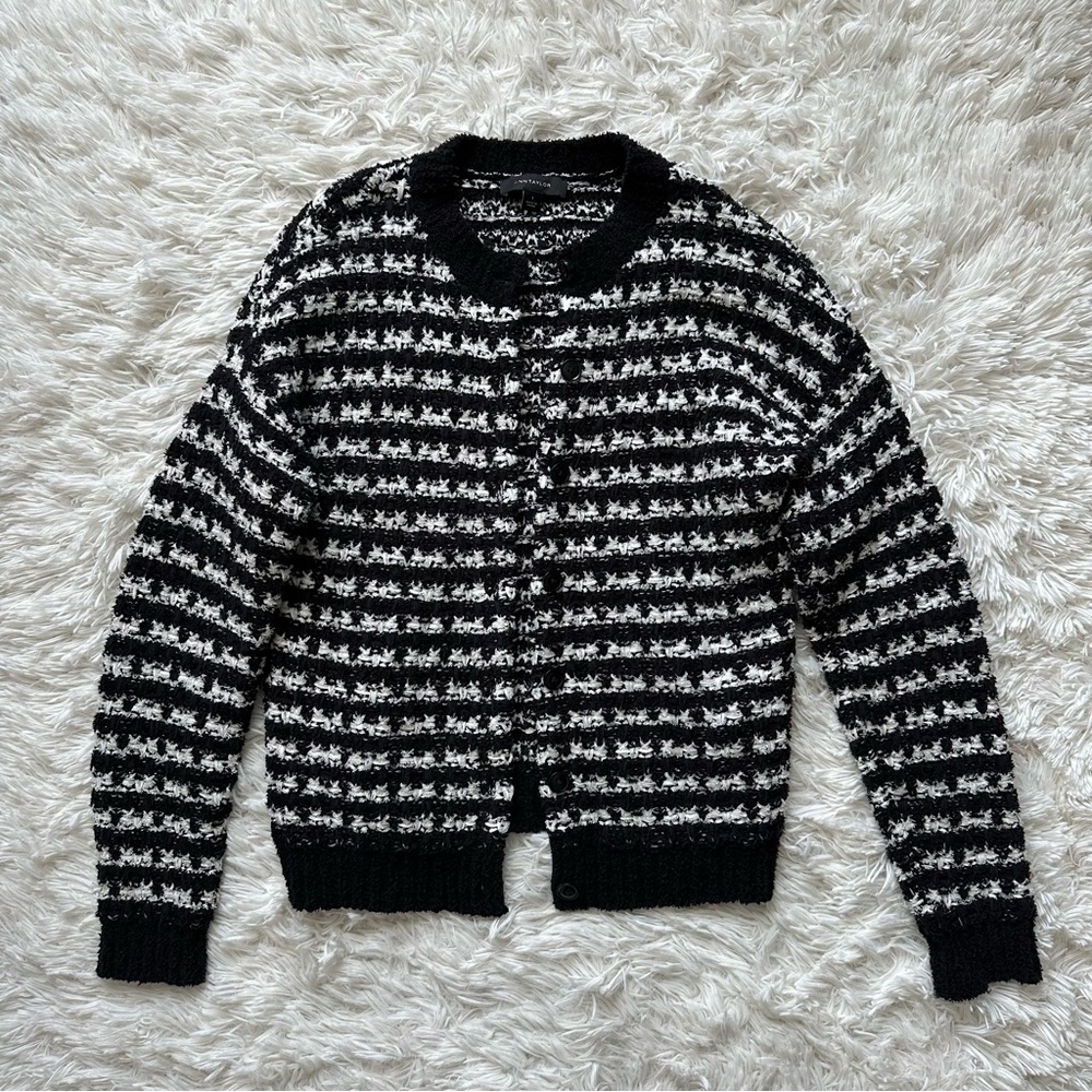 Ann Taylor Tweed Bomber Crewneck Button Front Sweater Size S - Picture 3 of 11
